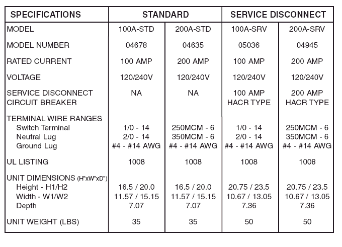 transfer switch specifications generac guardian